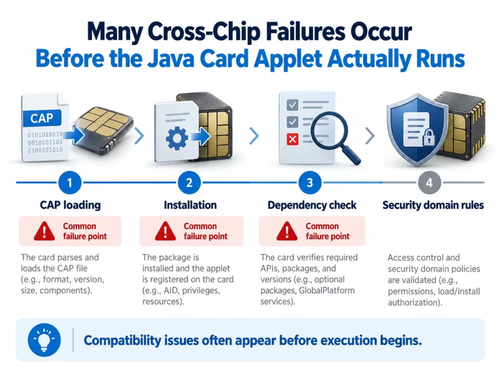 Many Cross-Chip Failures Occur Before the Java Card Applet Actually Runs